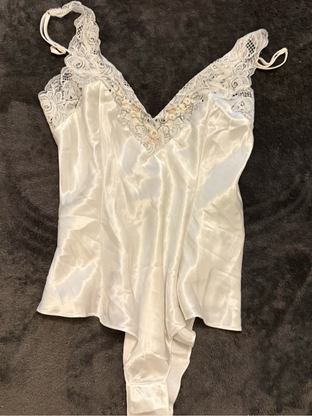 Victoria’s Secret Silky Lace Trim Women’s Ivory Slip Bodysuit